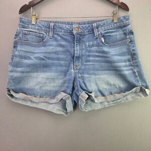 a.n.a Denim Jean Shorts Cuffed Mid Rise Stretch Size 16 Blue Whiskered Casual